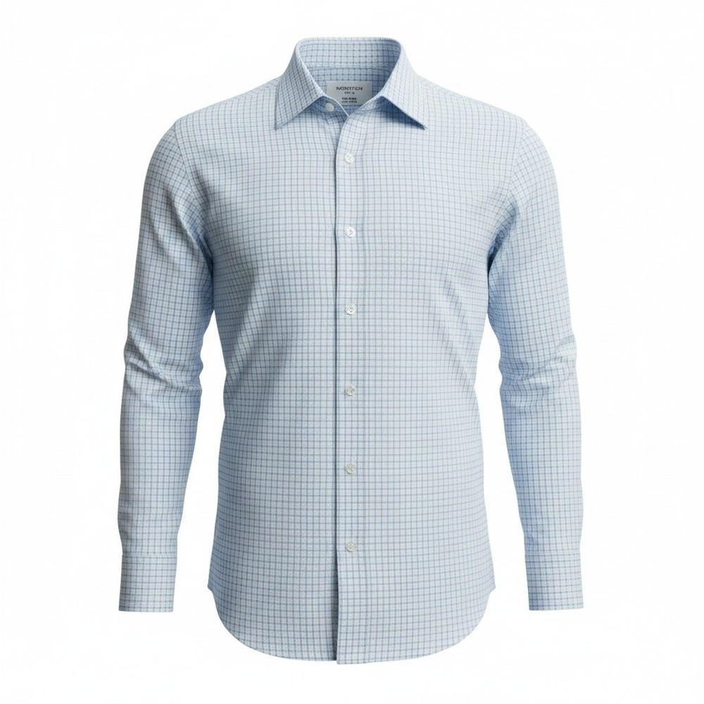 Nordstrom Trim Fit Dress Shirt Mens 16.5 32-33 Blue White Graph Check Cotton